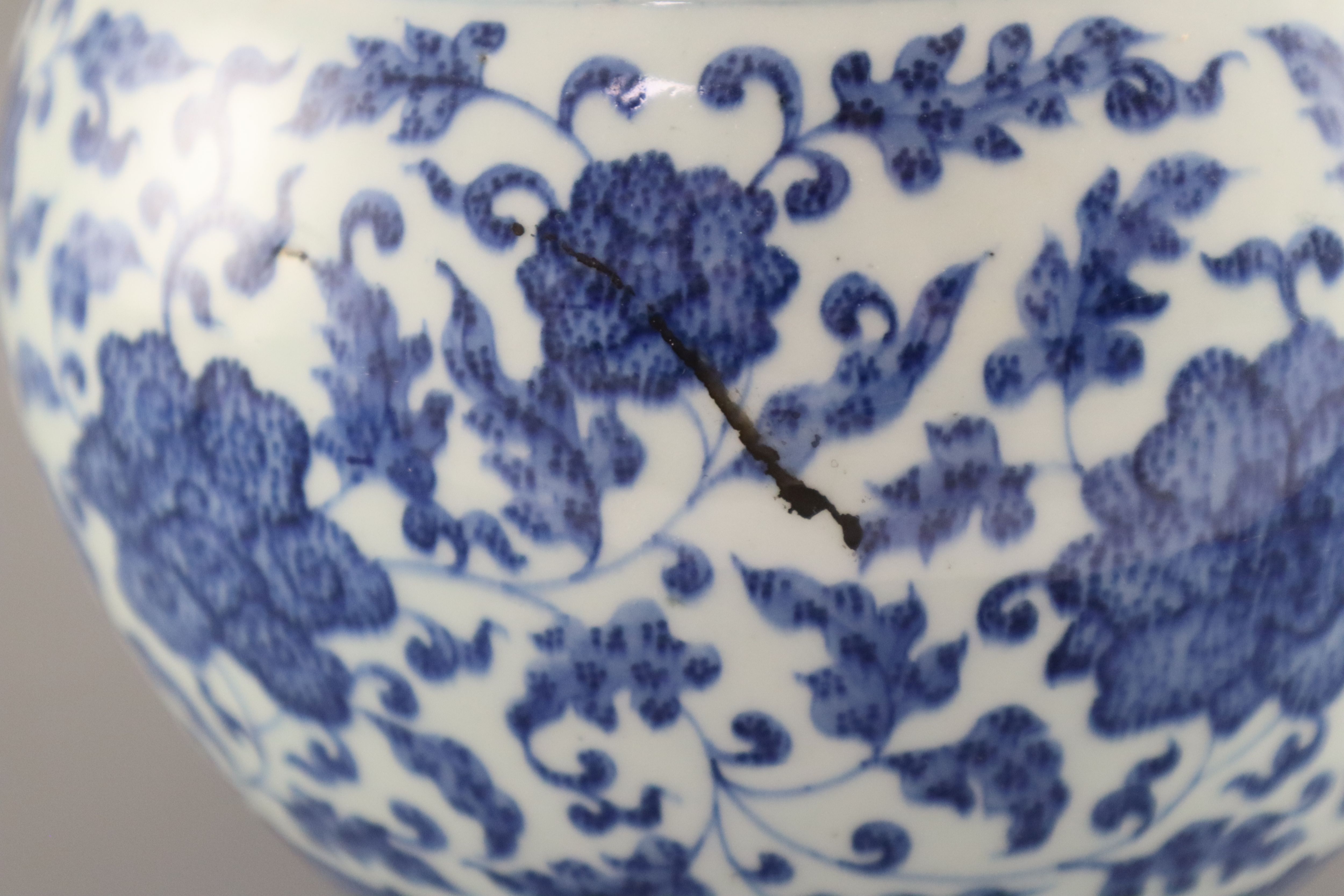 A Chinese blue and white Ming style bottle vase, Qianlong six character mark but later, 41.5cm high